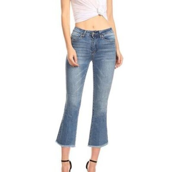 HAMMER Cropped Flare wide leg raw hem Denim Jeans Size 15 NWT - Picture 2 of 4